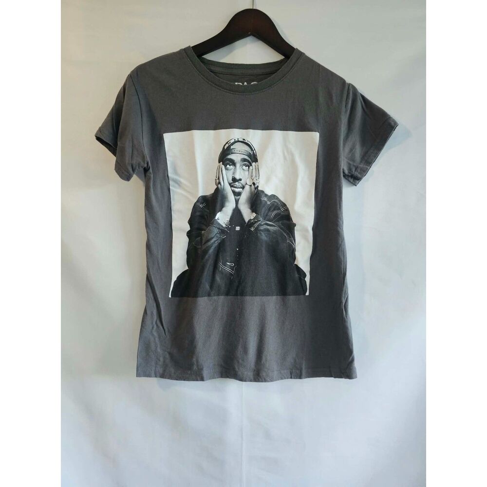 2PAC Tupac Shakur Graphic T-Shirt Charcoal Gray 100% Cotton XS